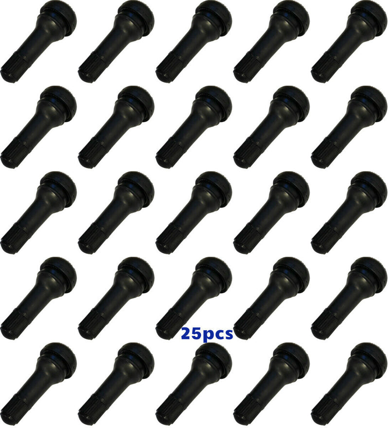 25 PCS TR 413 TR413 SNAP-IN TIRE VALVE STEMS SHORT BLACK RUBBER NEW